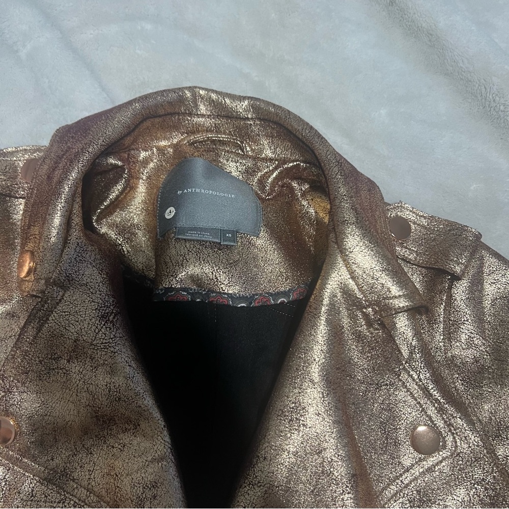 Anthropologie Shimmering Gold Leather Jacket - Picture 4 of 5